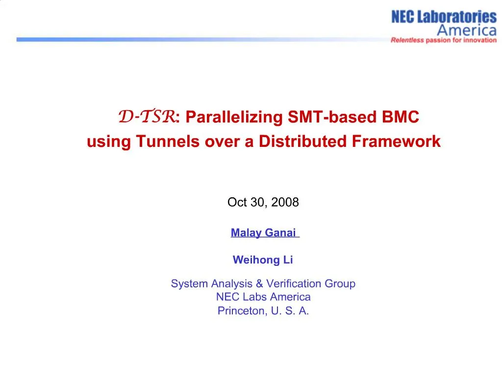 PPT D TSR Parallelizing SMT Based BMC Using Tunnels Over A