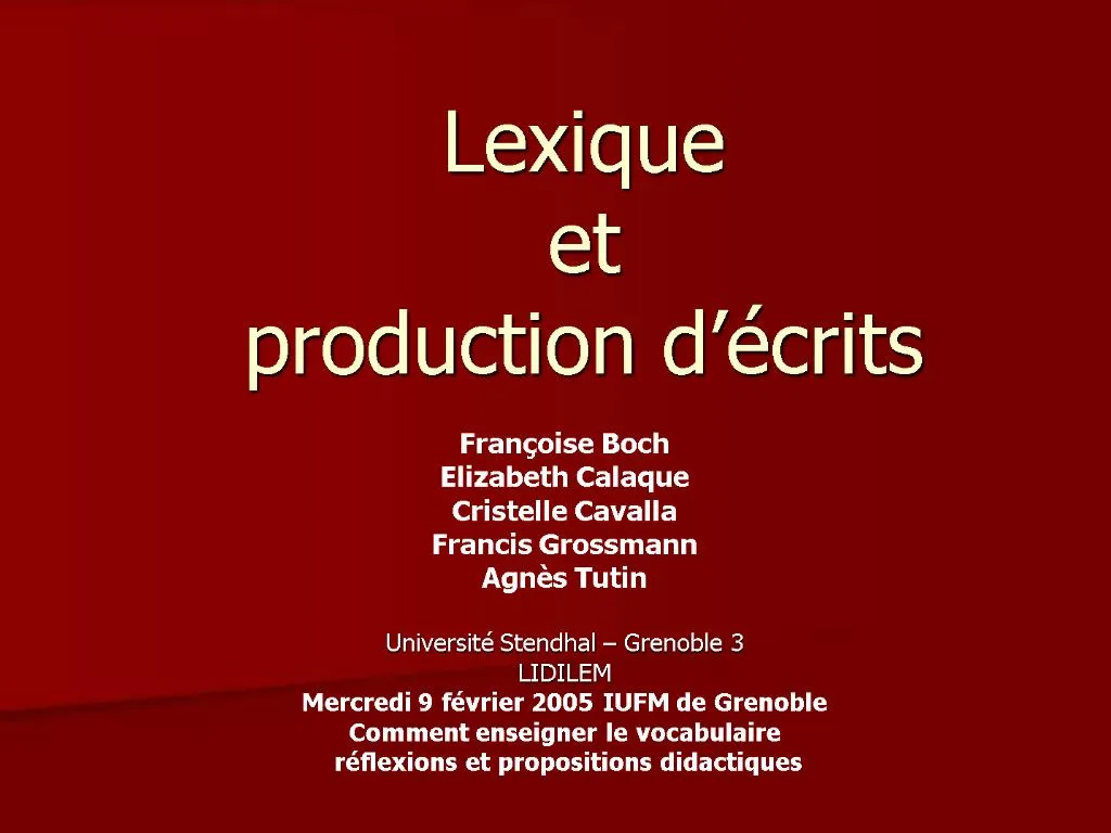 PPT Lexique Et Production D Crits PowerPoint Presentation Free