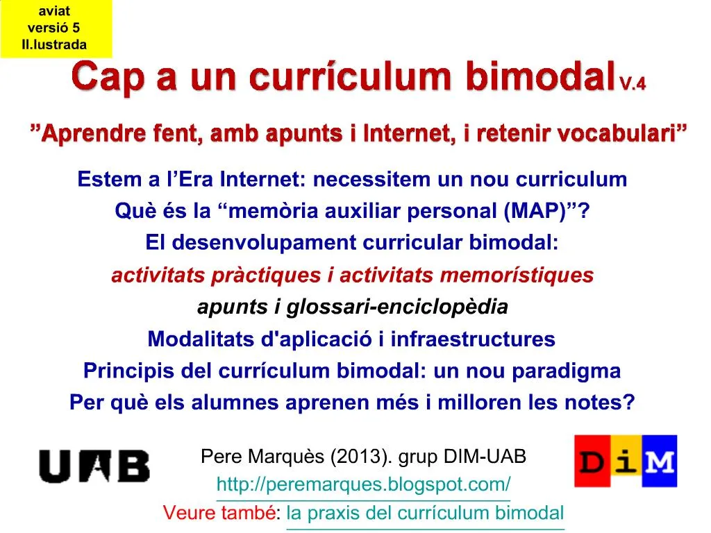 Ppt Cap A Un Curr Culum Bimodal V Aprendre Fent Amb Apunts I