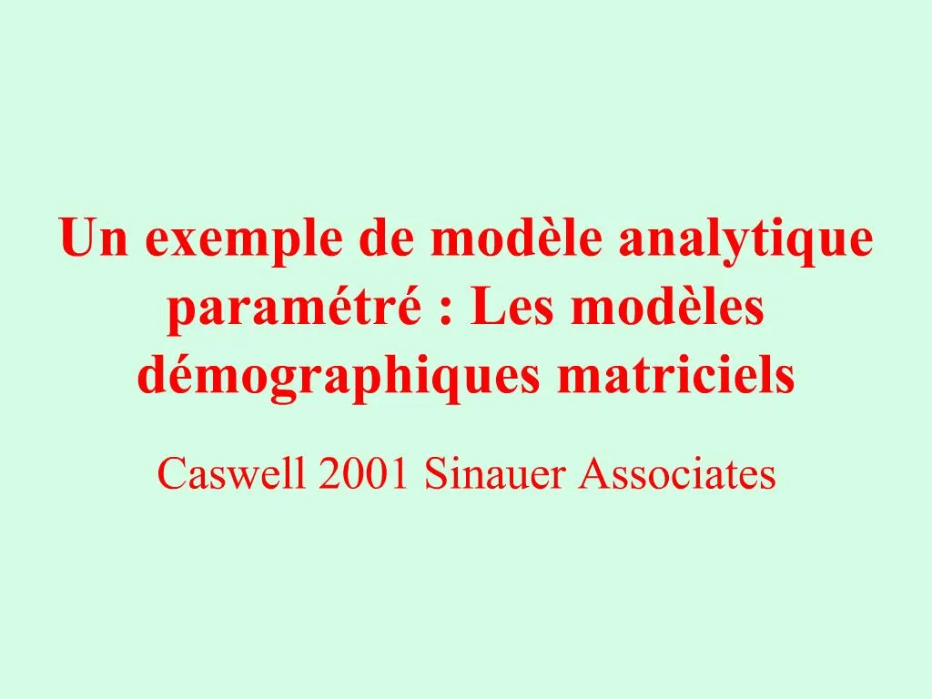 PPT Un Exemple De Mod Le Analytique Param Tr Les Mod Les D