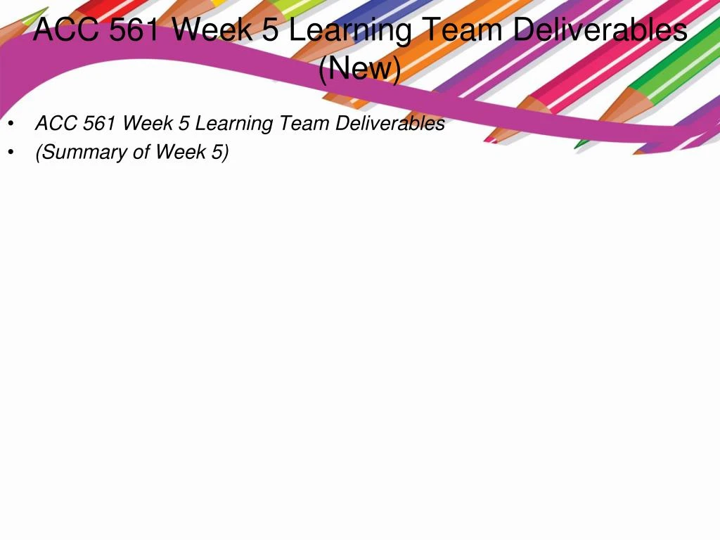 acc 561 week 5 team paper View essay - acc 561 week 5 costing methods paper 19-17 from accounting acc/561 at university of phoenix running head: costing methods paper week 5: costing methods paper accounting (acc) 561 april acc 561 week 5 team paper ch 13 problem p13-5b 1 pages week 5 acc 561 exercise 22-1. acc 561 week 5 team paper View essay - acc 561 week 5 costing methods paper 19-17 from accounting acc/561 at university of phoenix running head: costing methods paper week 5: costing methods paper accounting (acc) 561 april acc 561 week 5 team paper ch 13 problem p13-5b 1 pages week 5 acc 561 exercise 22-1.