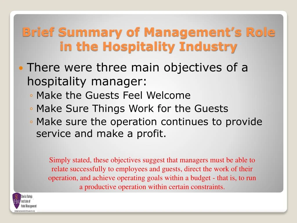 Explain The Major Objectives Of Hospitality Performance