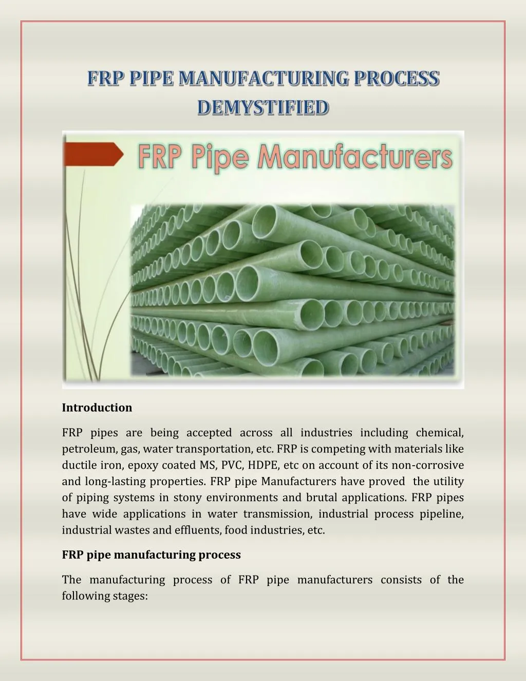 Ppt Frp Pipe Manufacturing Process Demystified Powerpoint