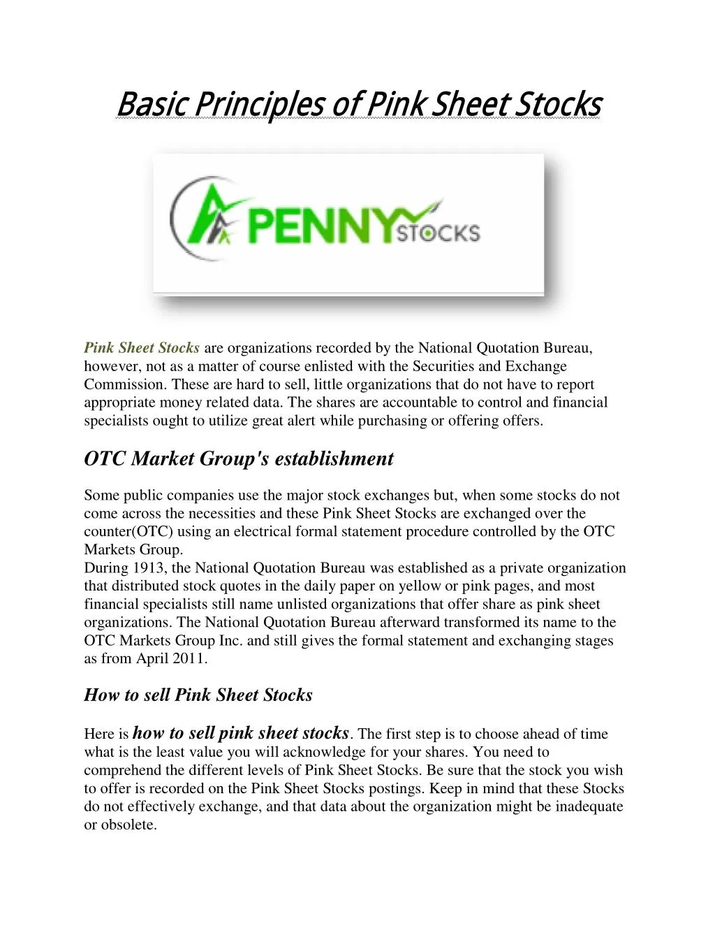 PPT Basic Principles of Pink Sheet Stocks PowerPoint Presentation