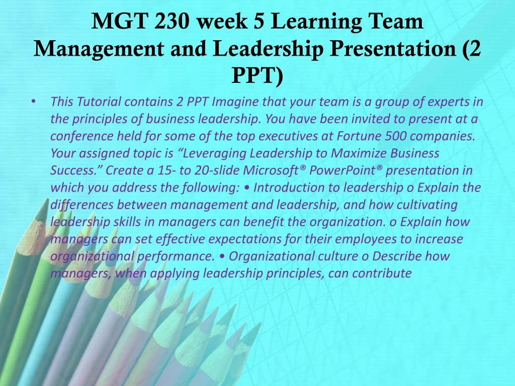 management and leadership presentation mgt 230 week 5 Read mgt 230 week 3 individual study guide management planning presentation from the story exam answers and study guides by jahidmax5 with 52 readswhich suf. management and leadership presentation mgt 230 week 5 Read mgt 230 week 3 individual study guide management planning presentation from the story exam answers and study guides by jahidmax5 with 52 readswhich suf.