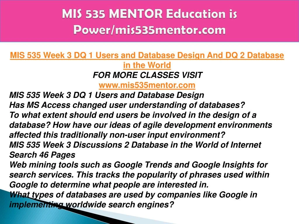 mis 535 week 3 homework