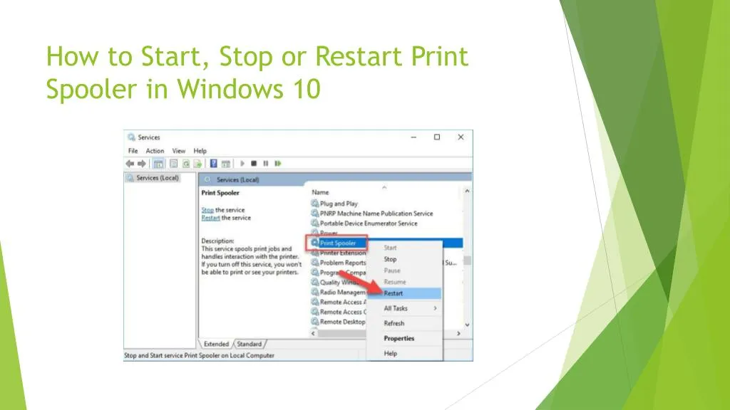 Ppt How To Start Stop Or Restart Print Spooler In Windows