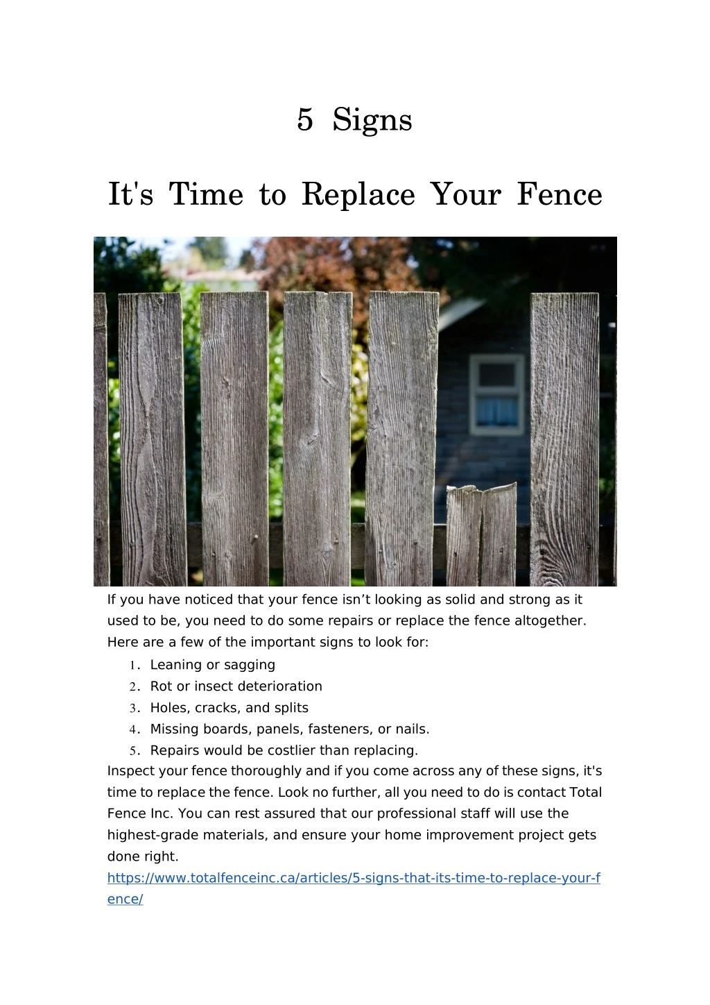 PPT 5 Signs That It S Time To Replace Your Fence PowerPoint