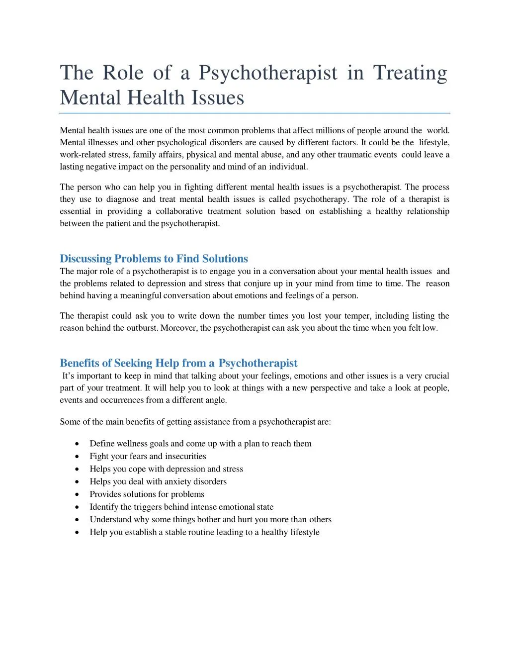 Ppt The Role Of A Psychotherapist In Treating Mental Health Issues