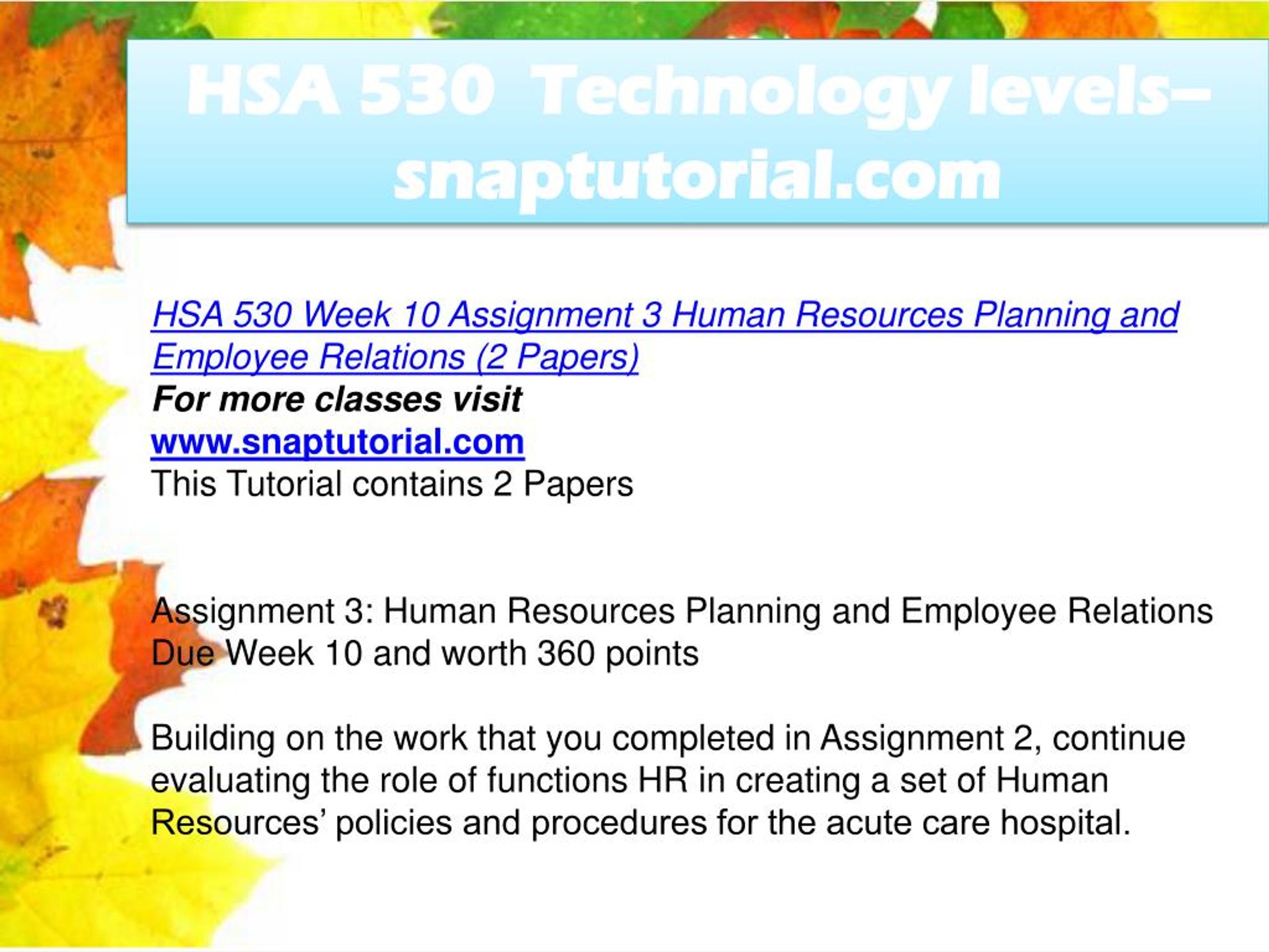 PPT HSA 530 Technology Levels Snaptutorial PowerPoint