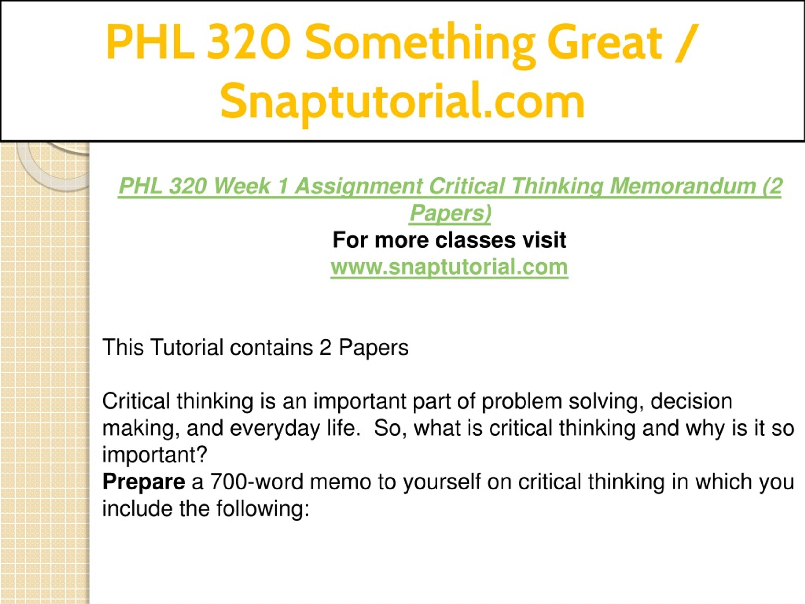 PPT PHL 320 Something Great Snaptutorial PowerPoint