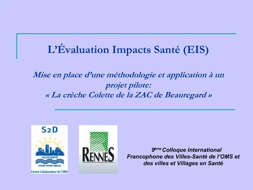 PPT L Valuation Impacts Sant EIS Mise En Place D Une M Thodologie Et