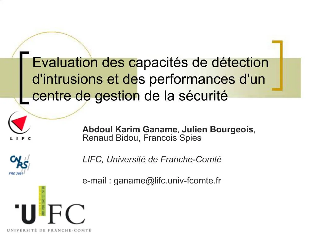 Ppt Evaluation Des Capacit S De D Tection Dintrusions Et Des