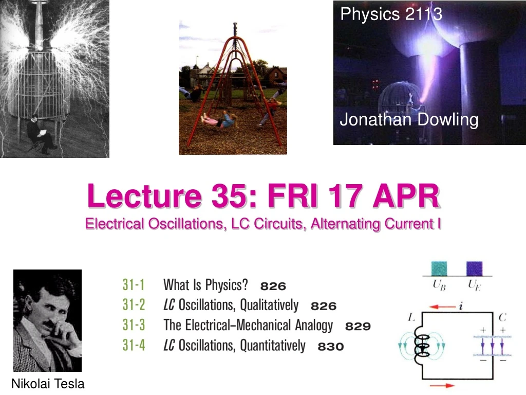 PPT Lecture 35 FRI 17 APR Electrical Oscillations LC Circuits