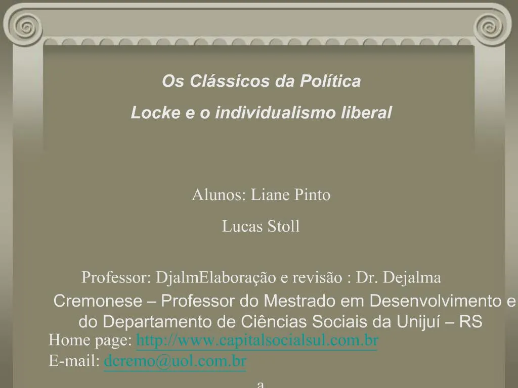 Ppt Os Cl Ssicos Da Pol Tica Locke E O Individualismo Liberal