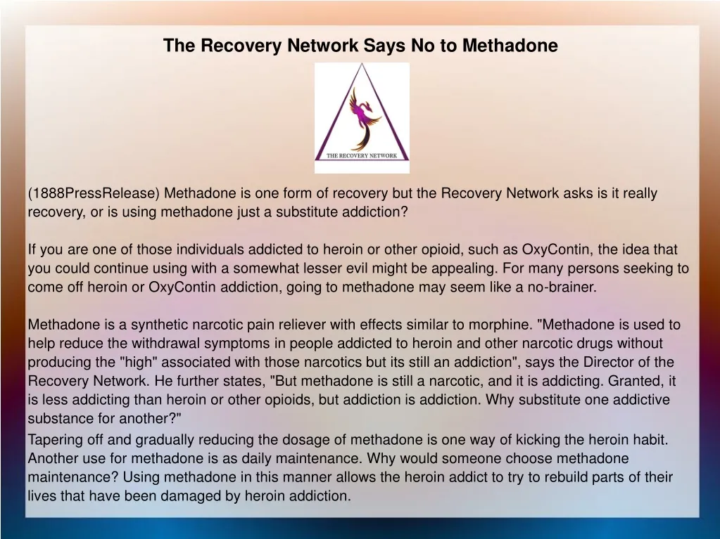 the recovery network says no to methadone n.