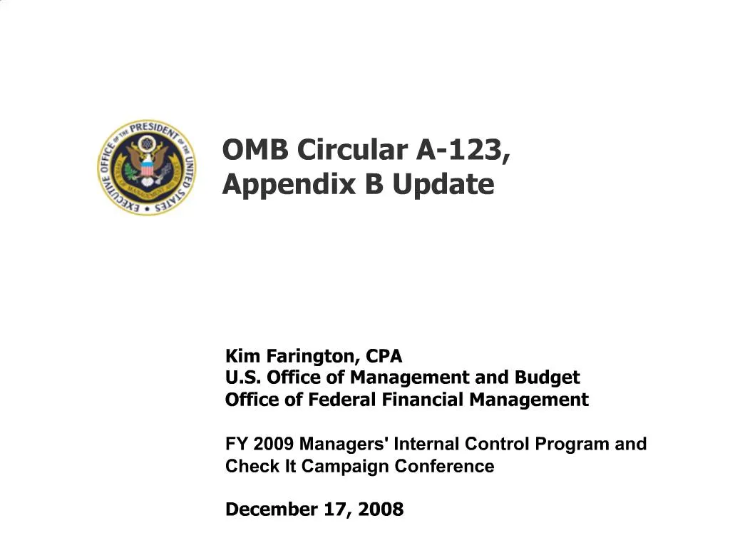 PPT - OMB Circular A-123, Appendix B Update PowerPoint Presentation ...