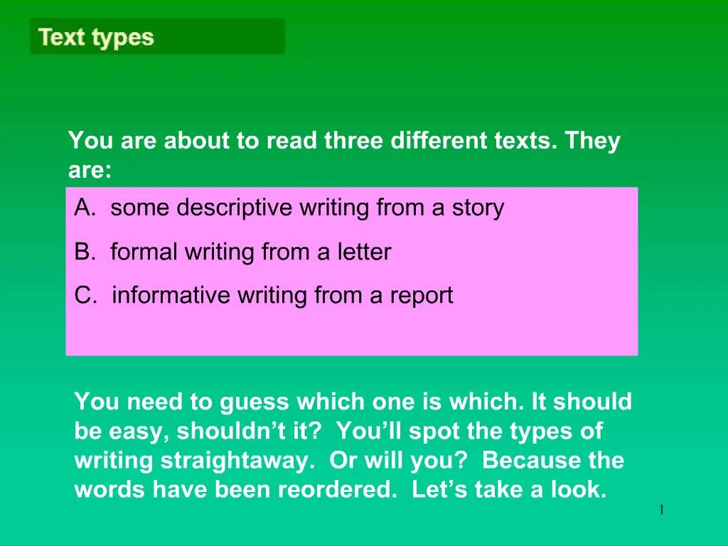 PPT - A. Some Descriptive Writing From A Story B. Formal Writing From A ...