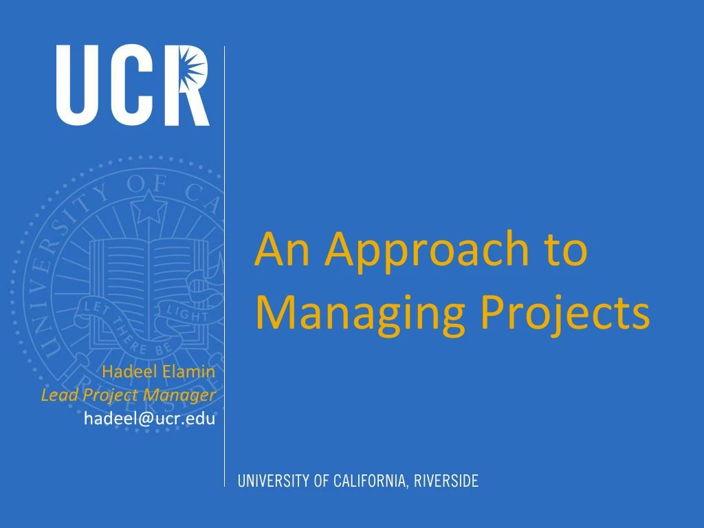 an approach to managing projects n.
