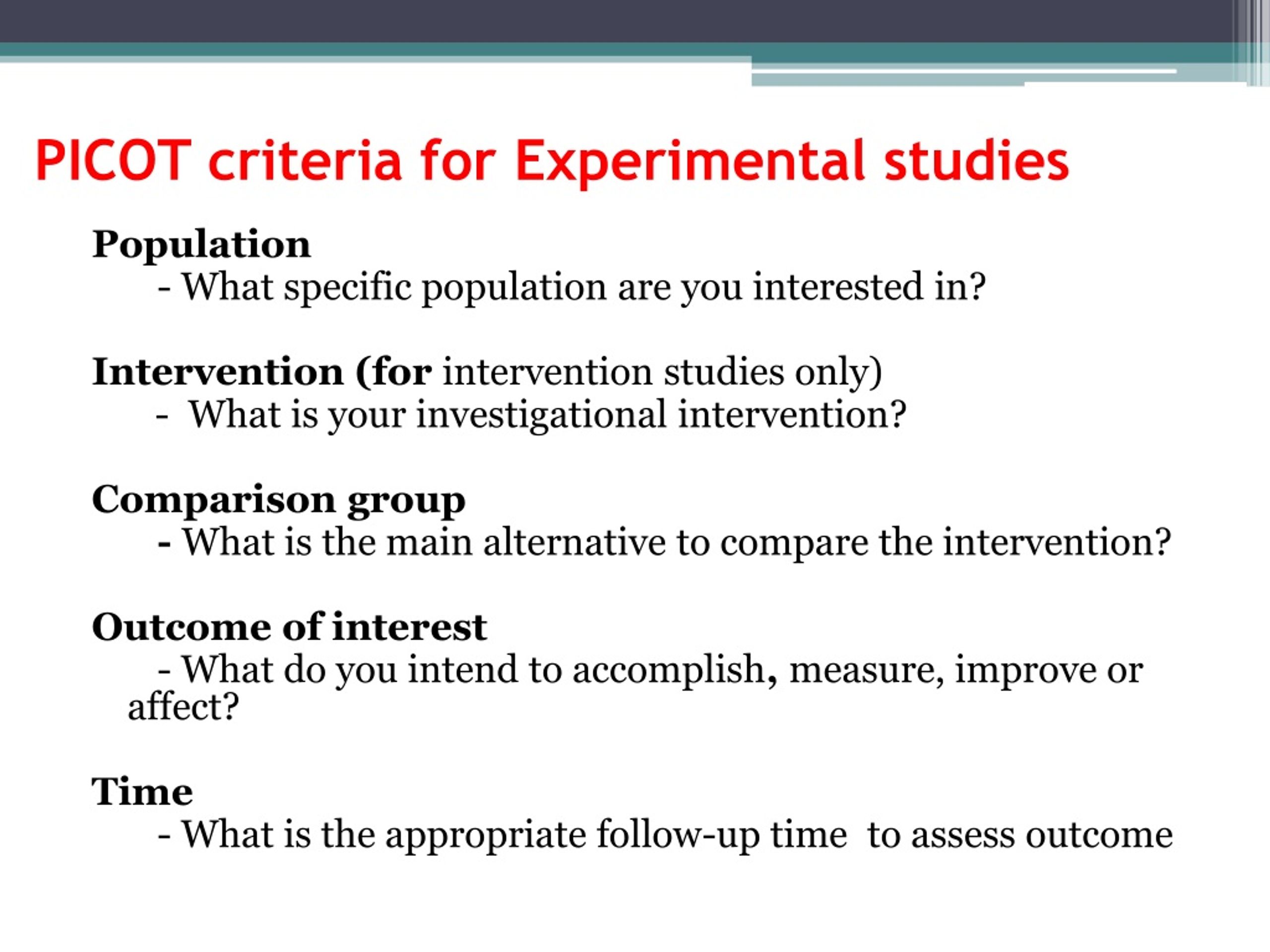 Research School on X: picot criteria the development of a