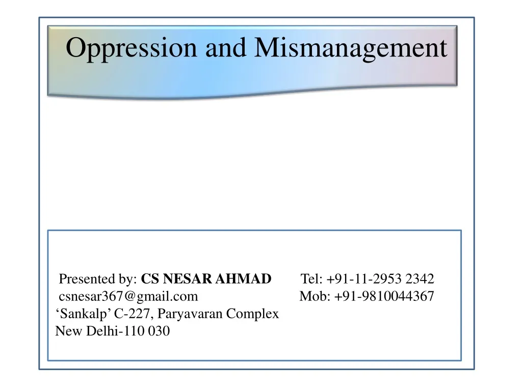 oppression and mismanagement n.