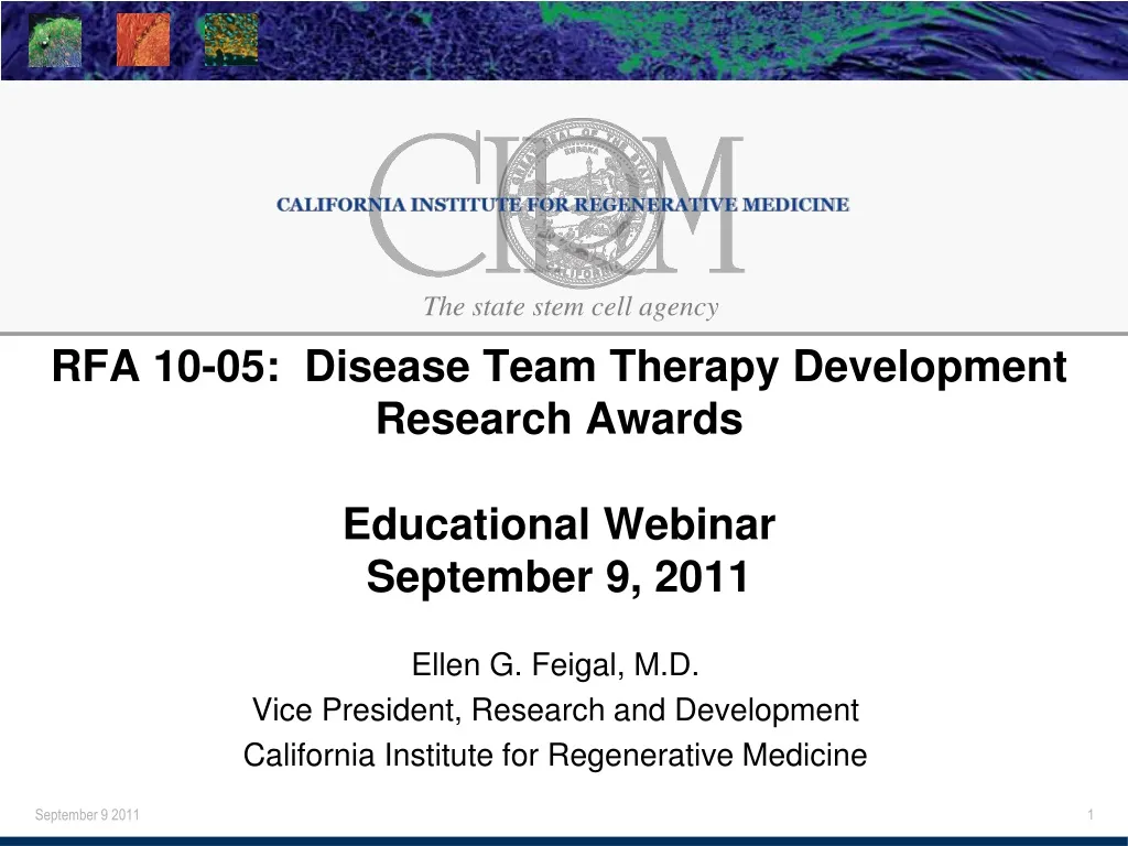 rfa 10 05 disease team therapy development research awards educational webinar september 9 2011 n.