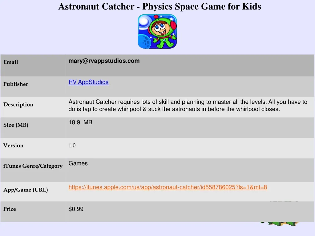 astronaut catcher physics space game for kids n.