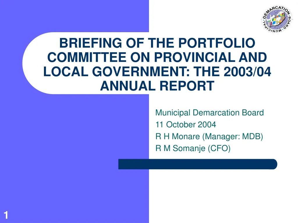 PPT - BRIEFING OF THE PORTFOLIO COMMITTEE ON PROVINCIAL AND LOCAL ...