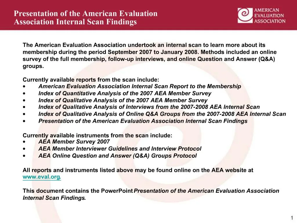 PPT Presentation of the American Evaluation Association Internal Scan