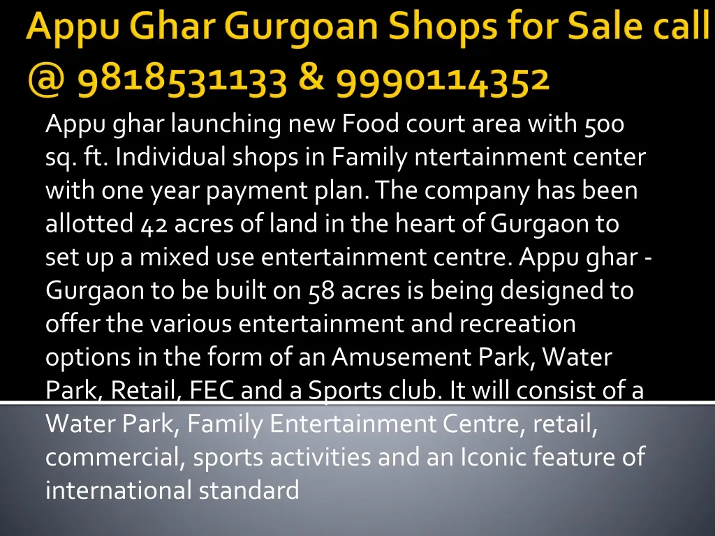 appu ghar gurgoan shops for sale call @ 9818531133 9990114352 n.