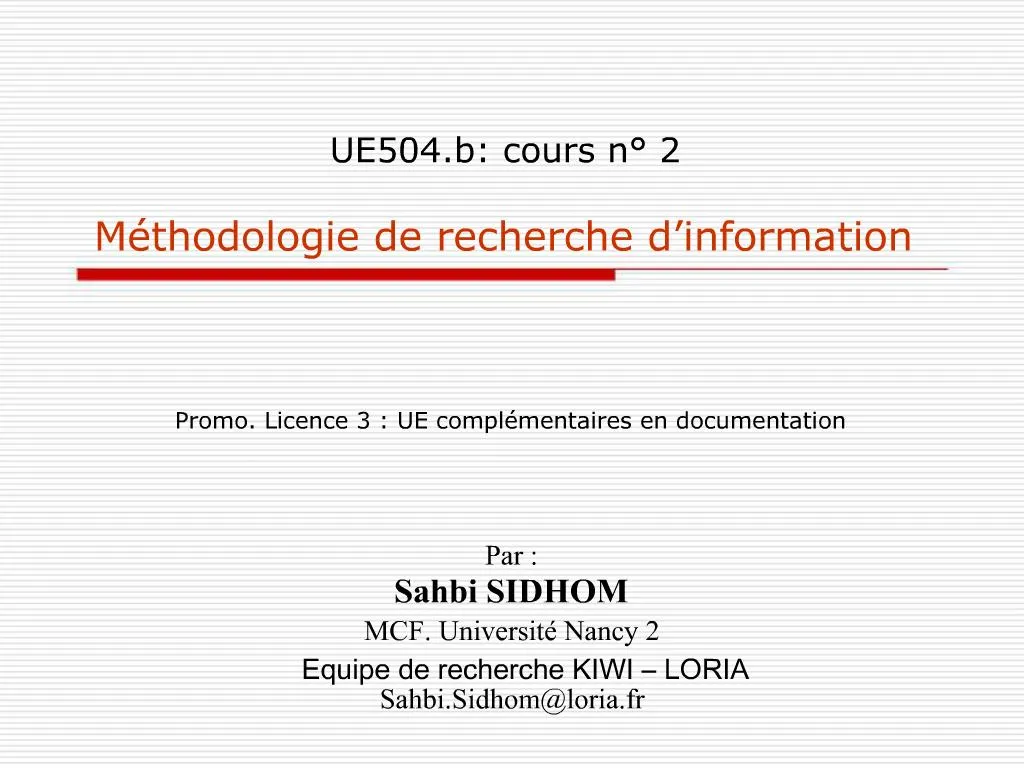 PPT - UE504.b: Cours N 2 M Thodologie De Recherche D Information ...