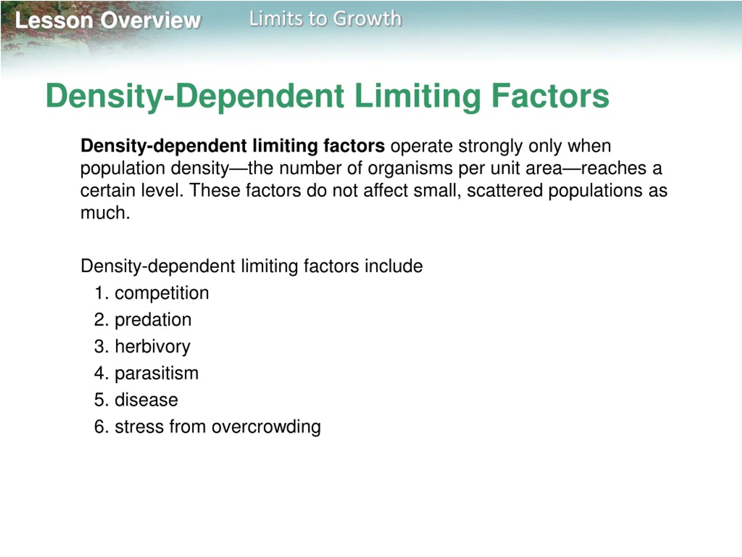 density dependent limiting factors