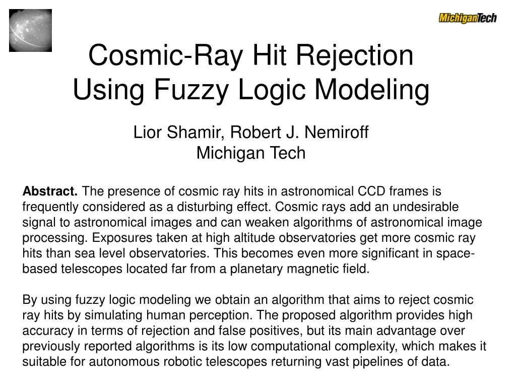 cosmic ray hit rejection using fuzzy logic n.