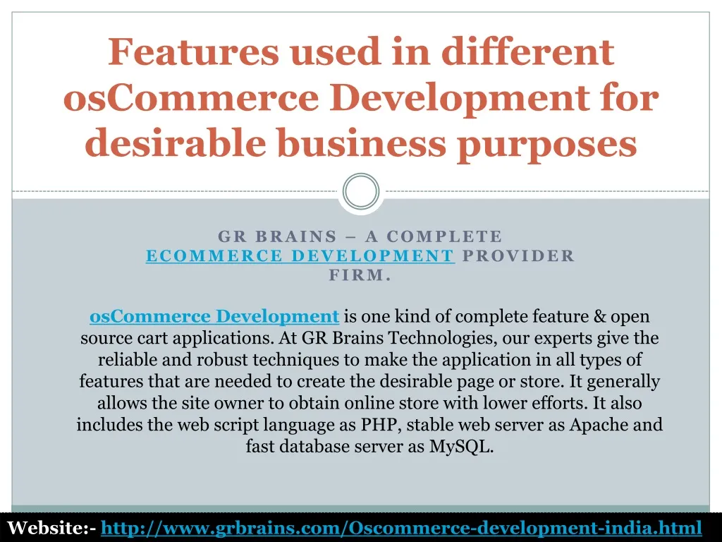 features used in different oscommerce development for desirable business purposes n.