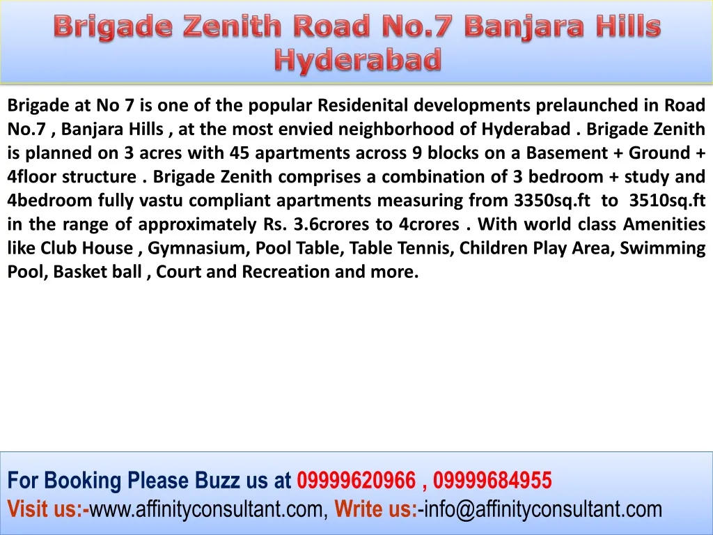 brigade zenith road no 7 banjara hills hyderabad n.