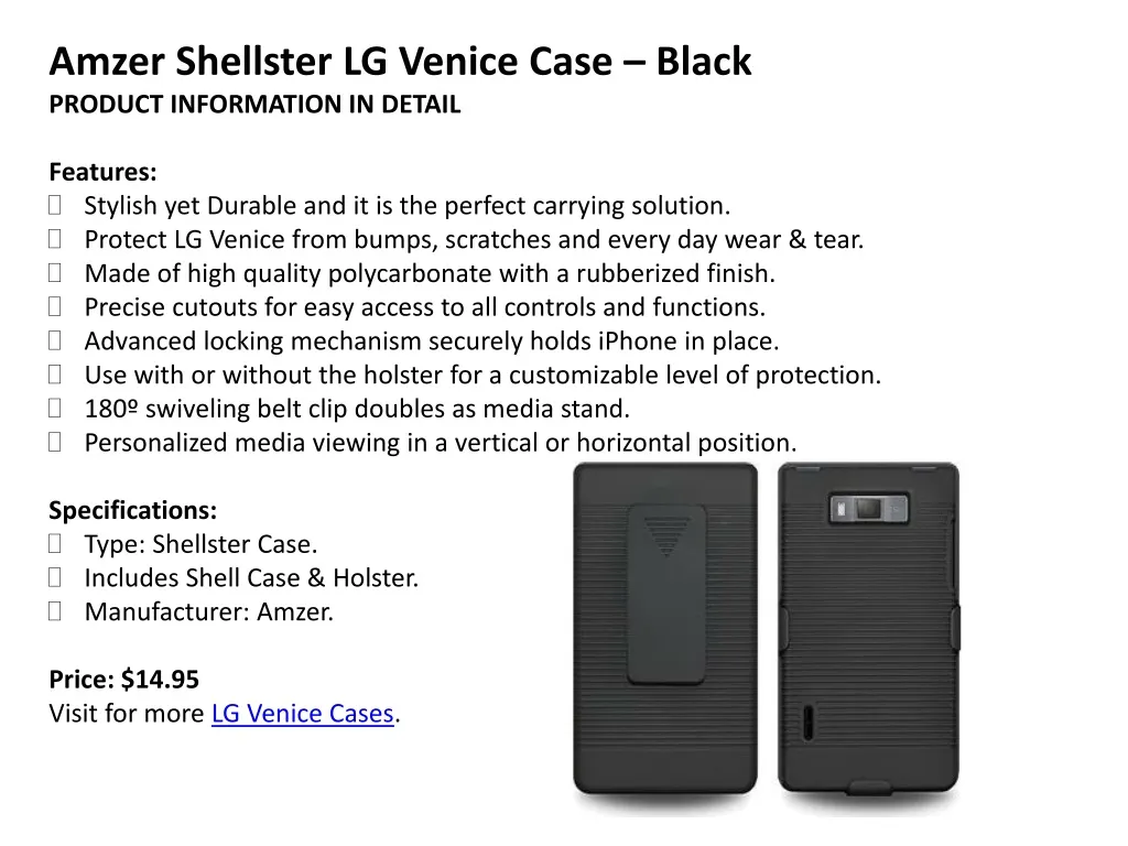 amzer shellster lg venice case black product n.