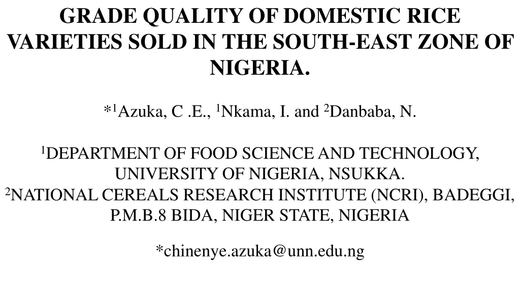 grade quality of domestic rice varieties sold n.