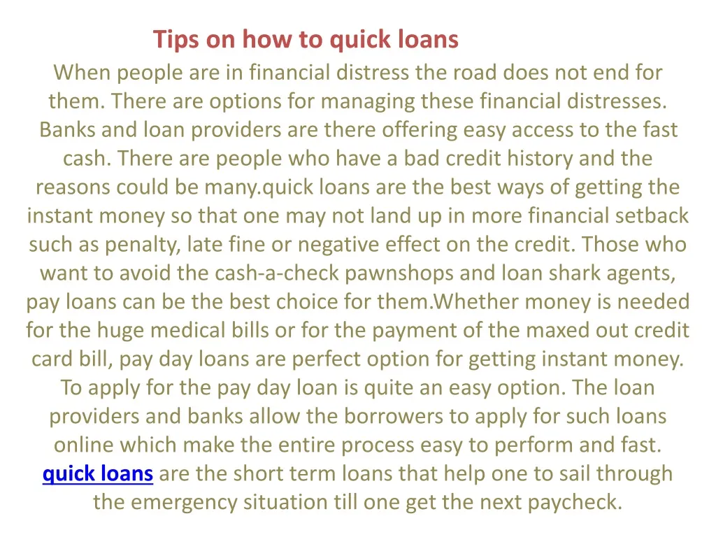 tips on how to quick loans n.