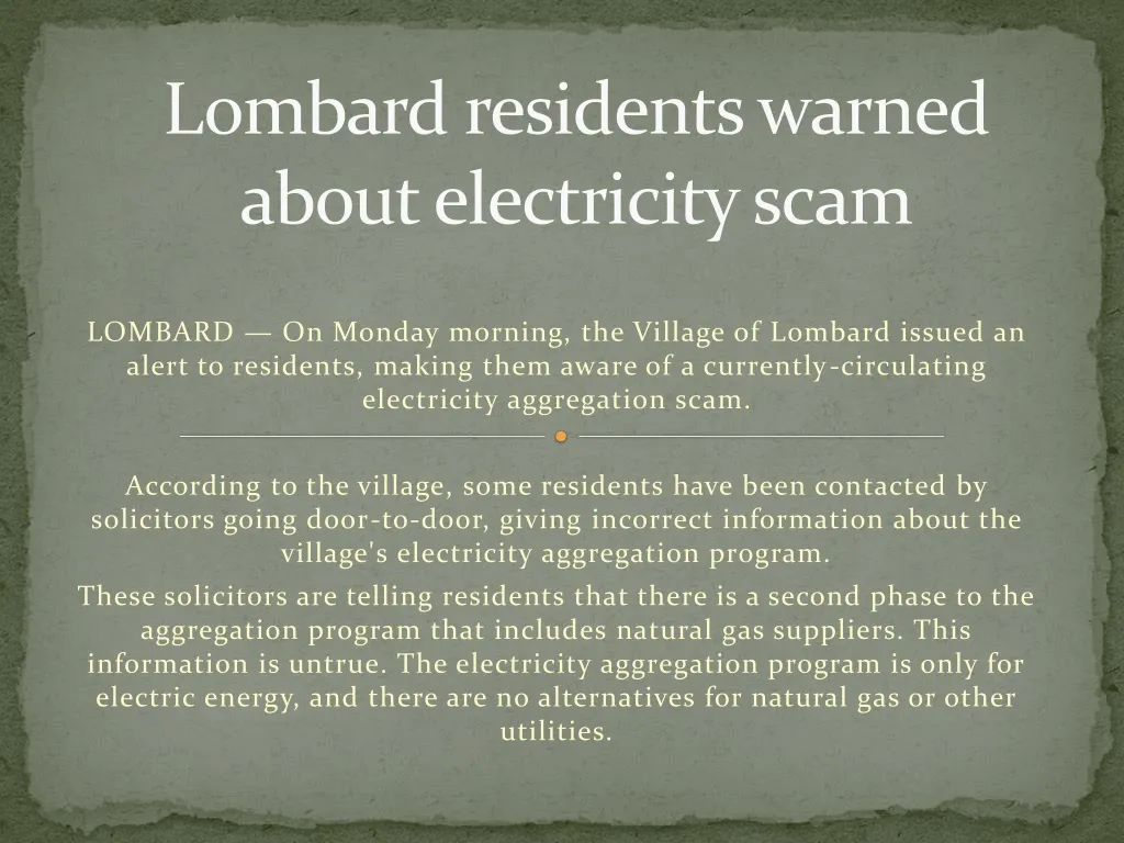 lombard residents warned about electricity scam n.