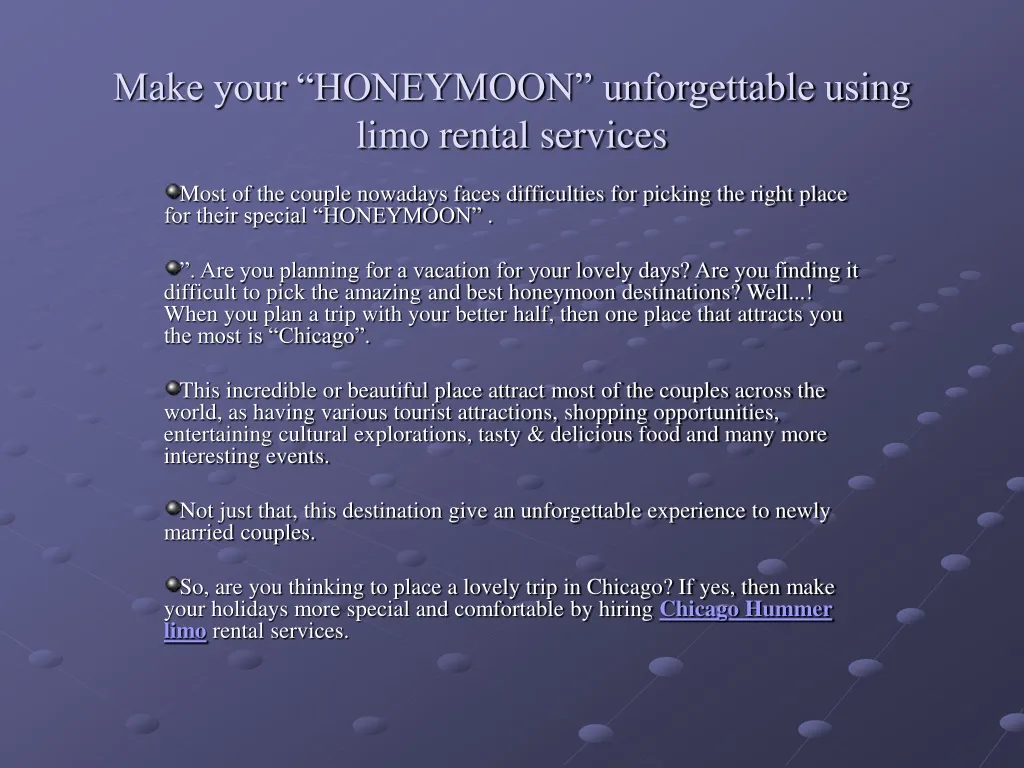 make your honeymoon unforgettable using limo rental services n.
