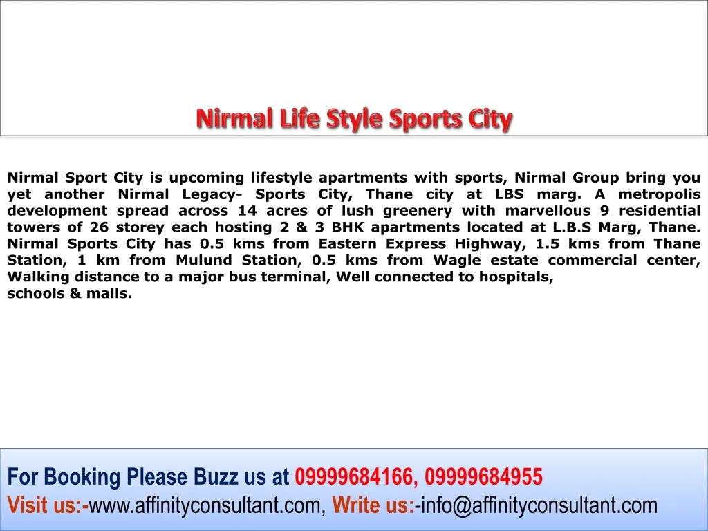 nirmal life style sports city n.
