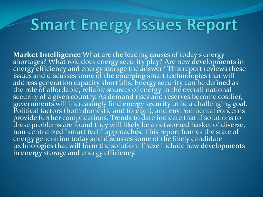 smart energy issues report n.