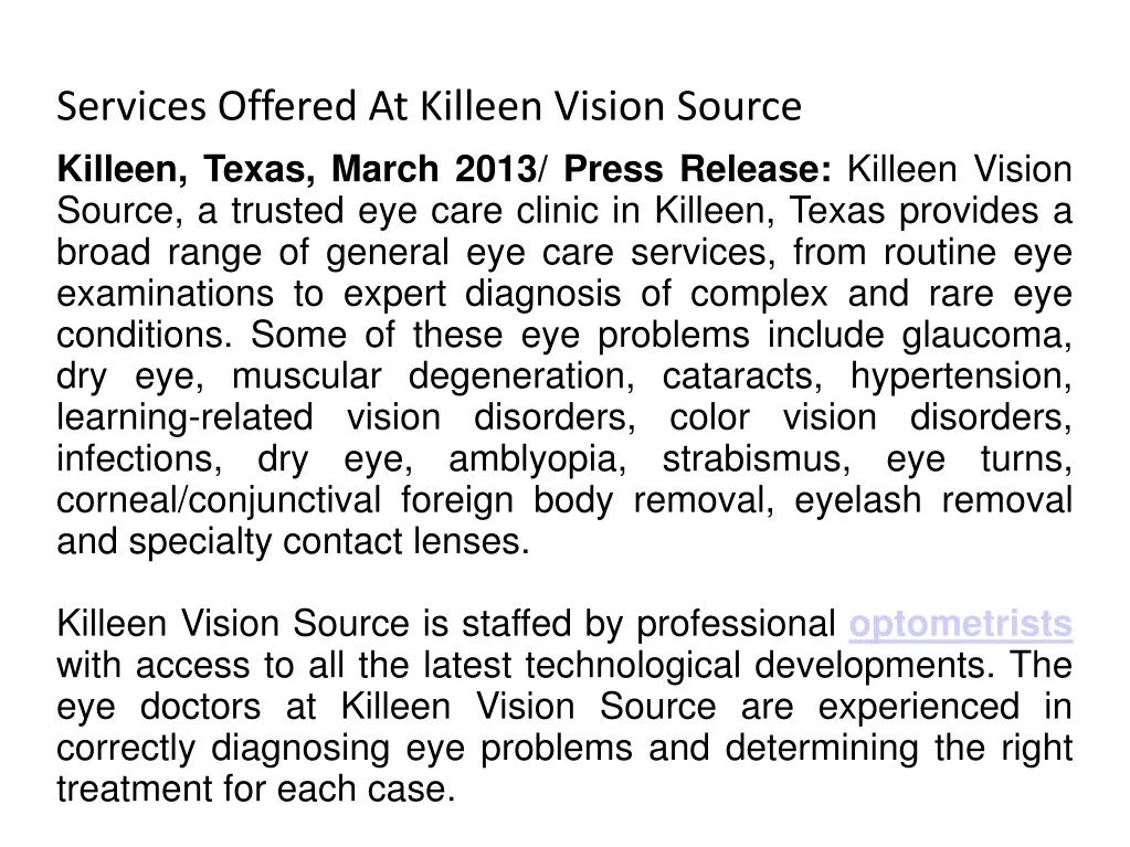 PPT Services Offered At Killeen Vision Source PowerPoint Presentation