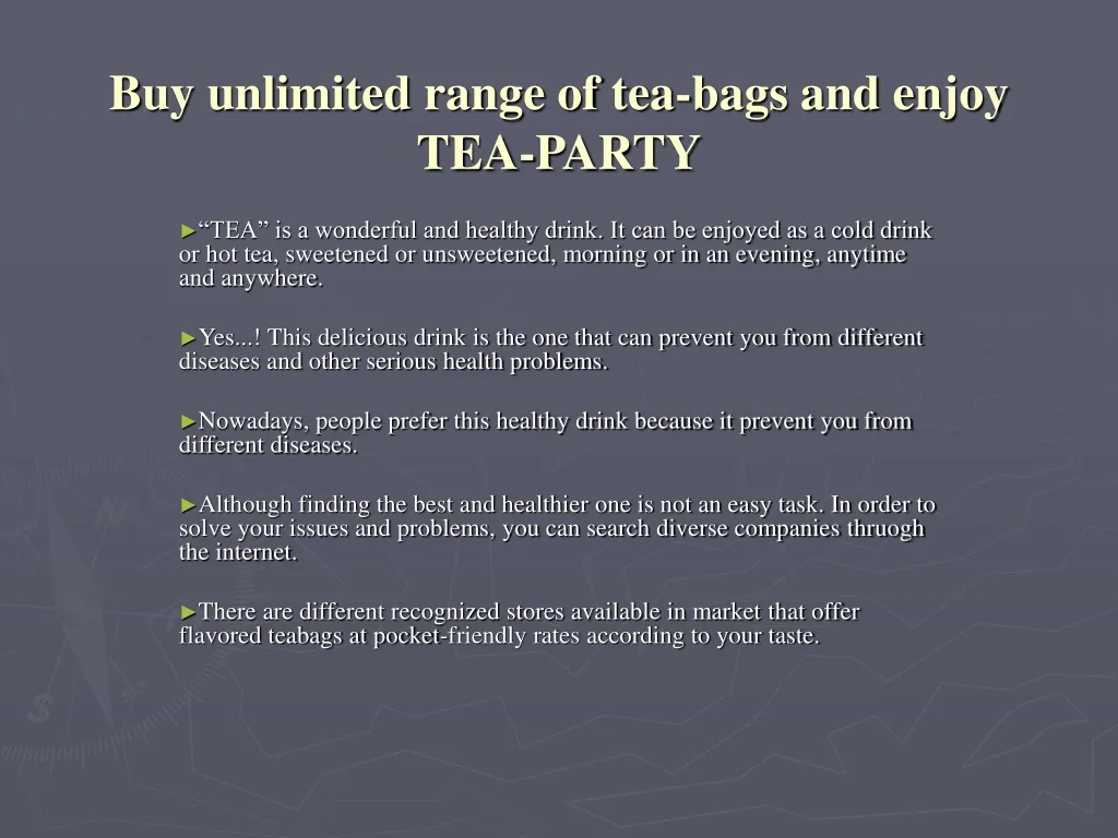 buy unlimited range of tea bags and enjoy tea party n.