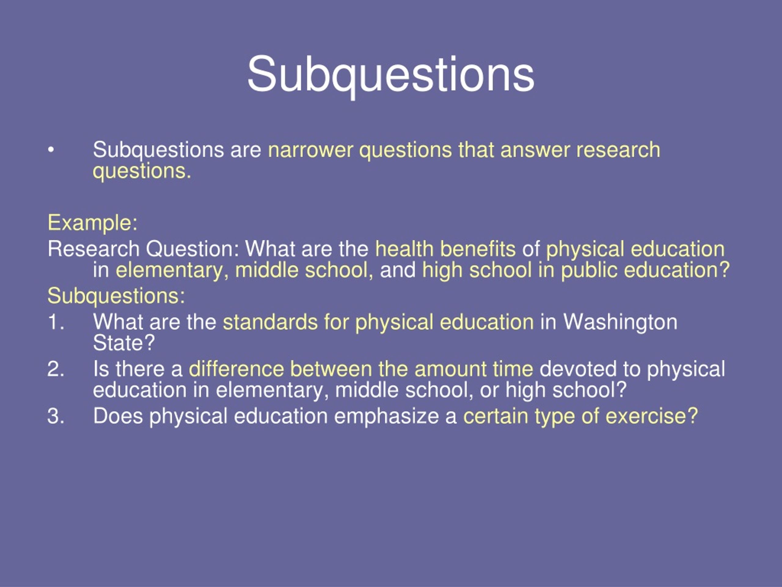 examples of research questions and subquestions