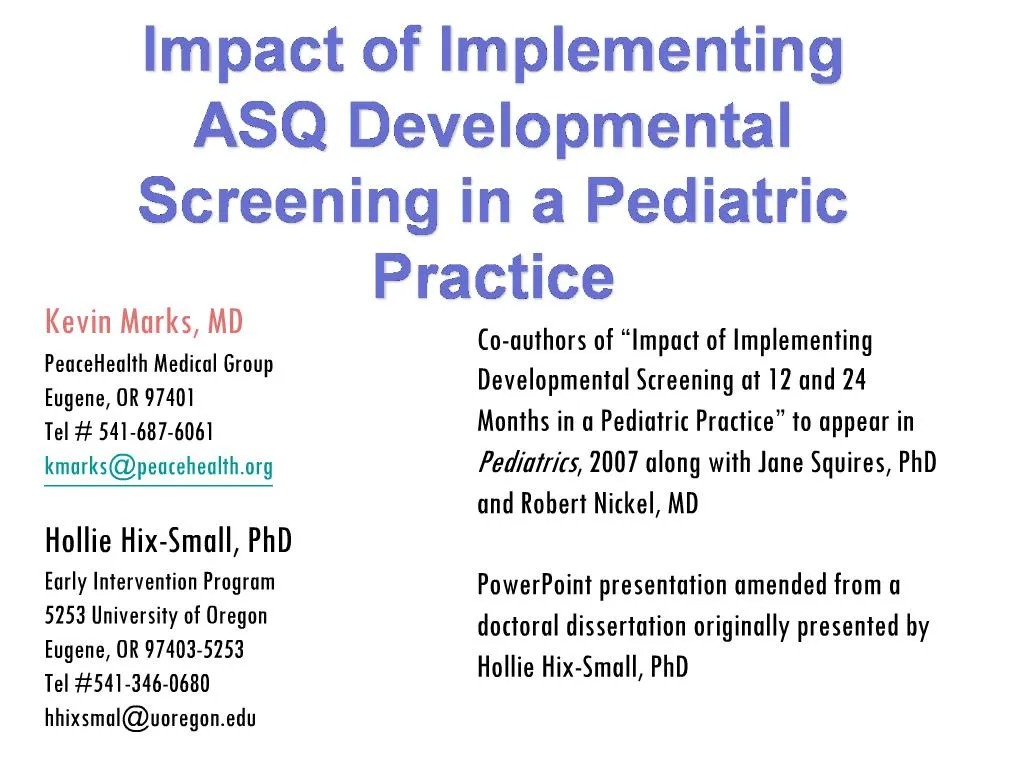 PPT - Impact of Implementing ASQ Developmental Screening in a Pediatric ...