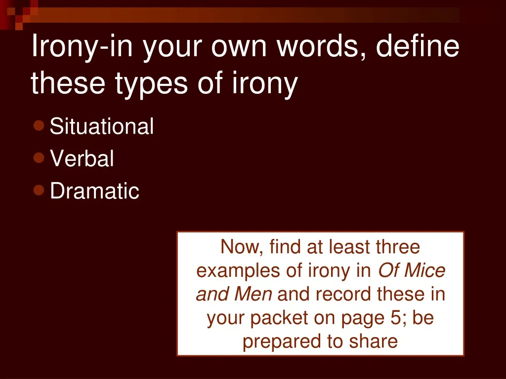 PPT - Irony-in your own words, define these types of irony PowerPoint ...