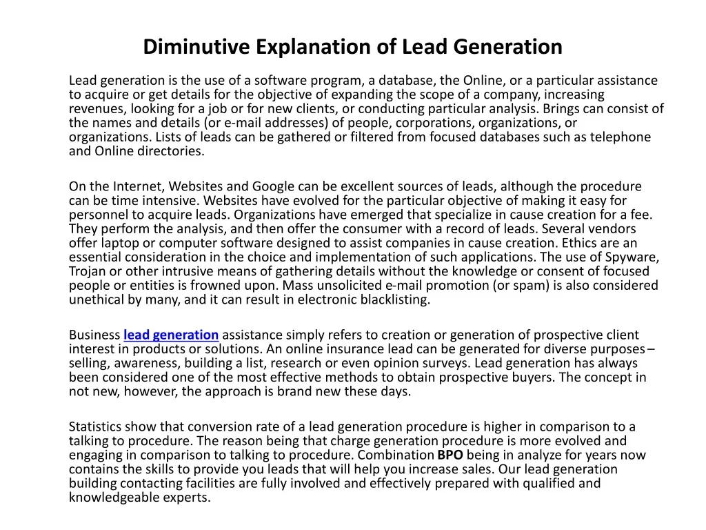 diminutive explanation of lead generation n.