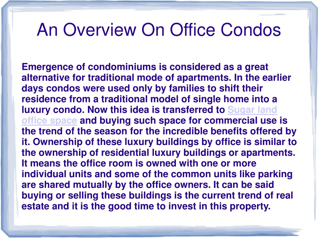 an overview on office condos n.
