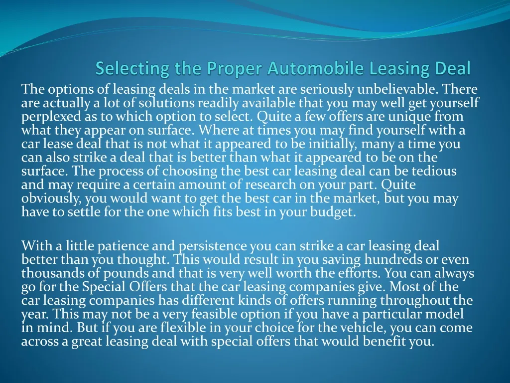 selecting the proper automobile leasing deal n.